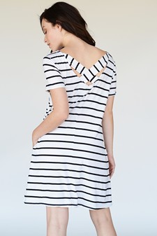 Striped Short Sleeve Tunic T-Shirt Dress w/ Pockets