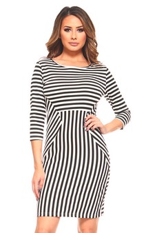 Lady's 3/4 Sleeve Striped Dress