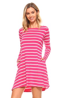 Women's Striped Long Sleeve Dress with back V-Drop and Pockets