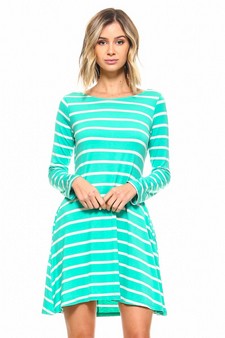 Women's Striped Long Sleeve Dress with back V-Drop and Pockets style 2