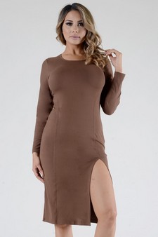 Lady's Slit Hem Bodycon Dress with Princess Seams