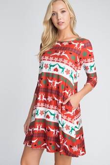 Women's Fair Isle Reindeer Print Christmas Dress