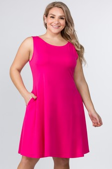 Lady's Sleeveless Comb-Cotton A-Line Dress with Pockets