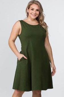 Lady's Sleeveless Comb-Cotton A-Line Dress with Pockets