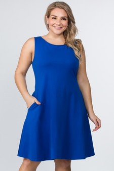 Lady's Sleeveless Comb-Cotton A-Line Dress with Pockets