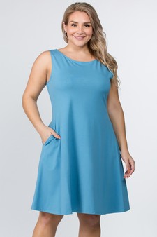 Lady's Sleeveless Comb-Cotton A-Line Dress with Pockets