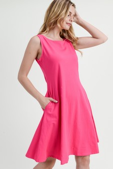 Lady's Sleeveless Comb-Cotton A-Line Dress with Pockets style 2