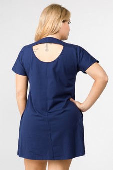 Women's Short Sleeve Cut Out Back Dress with Pockets