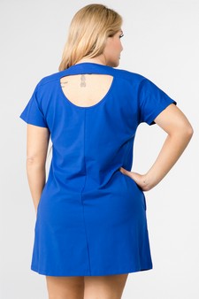 Women's Short Sleeve Cut Out Back Dress with Pockets