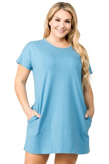 Women's Short Sleeve Cut Out Back Dress with Pockets