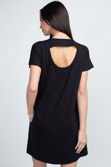 Women's Short Sleeve Cut Out Back Dress with Pockets