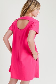 Women's Short Sleeve Cut Out Back Dress with Pockets