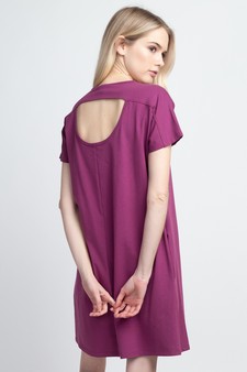 Women's Short Sleeve Cut Out Back Dress with Pockets