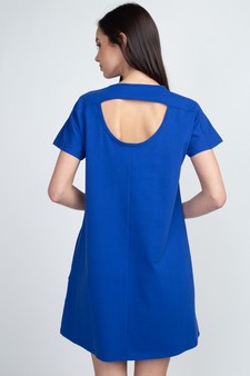 Women's Short Sleeve Cut Out Back Dress with Pockets