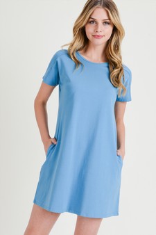 Women's Short Sleeve Cut Out Back Dress with Pockets