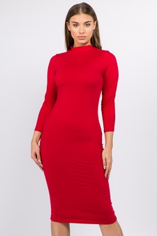 Women's Mock Neck Midi Bodycon Dress