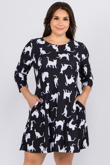 Women's Novelty Kitty Print A-Line Dress