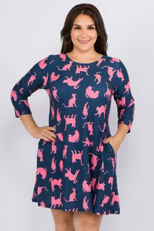 Women's Novelty Kitty Print A-Line Dress