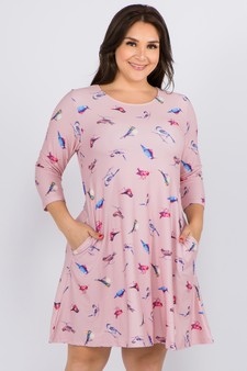 Women's Novelty Bird Print A-Line Dress
