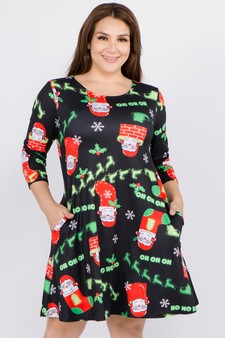 Women's Ho Ho Ho Santa Print A-Line Dress