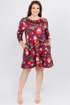 Women's Ho Ho Ho Santa Print A-Line Dress style 4