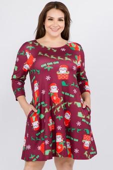 Women's Ho Ho Ho Santa Print A-Line Dress