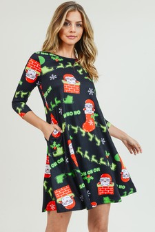 Women's Ho Ho Ho Santa Print A-Line Dress