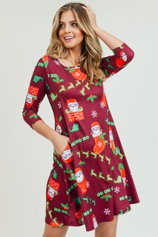 Women's Ho Ho Ho Santa Print A-Line Dress