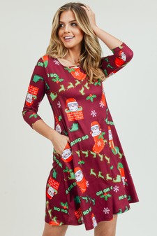 Women's Ho Ho Ho Santa Print A-Line Dress