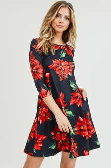 Women's Christmas Poinsettia Flower Print Dress