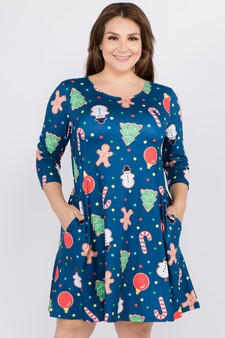 Women's Gingerbread Cookie Print A-Line Dress