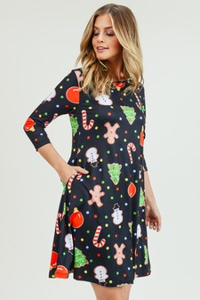 Women's Gingerbread Cookie Print A-Line Dress