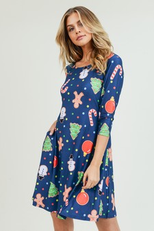 Women's Gingerbread Cookie Print A-Line Dress