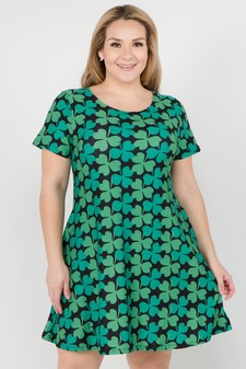 Women's 4-Leaf Clover Print Dress with Pockets