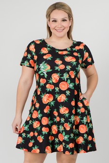 Women's Orange Fruit Dress with Pockets