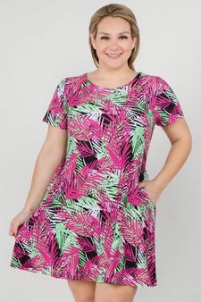 Women's Multi Colored Palm Leaf Dress with Pockets