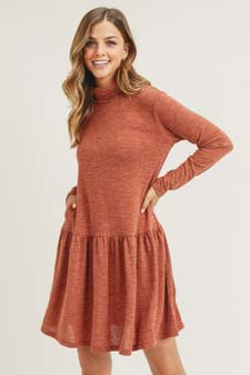 Women's Turtleneck Peplum Hem Sweater Dress