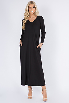 Women's V-Neck Maxi Dress with Pockets