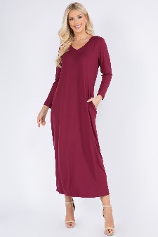 Women's V-Neck Maxi Dress with Pockets