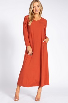 Women's V-Neck Maxi Dress with Pockets