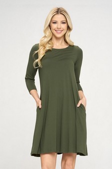 Women's Three-Quarter Sleeve Swing Dress