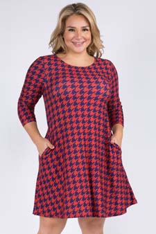 Women's Houndstooth 3/4 Sleeve Dress