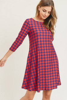 Women's Houndstooth 3/4 Sleeve Dress