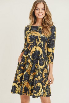 Women's Elegance 3/4 Sleeve A-Line Dress