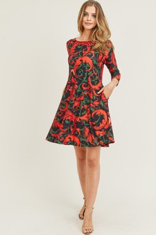 Women's Elegance 3/4 Sleeve A-Line Dress style 7