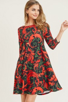 Women's Elegance 3/4 Sleeve A-Line Dress