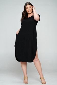 Women's Casual Curved Hem Midi Dress with Pockets
