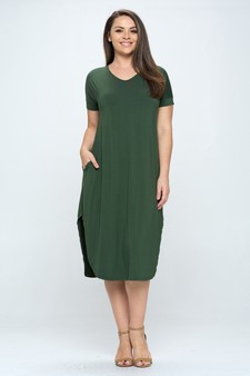 Women's Casual Curved Hem Midi Dress with Pockets