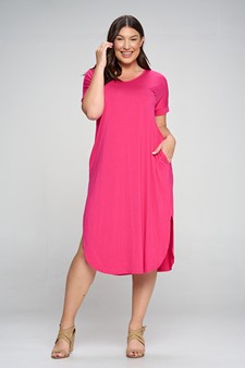 Women's Casual Curved Hem Midi Dress with Pockets