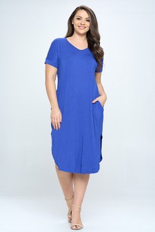 Women's Casual Curved Hem Midi Dress with Pockets